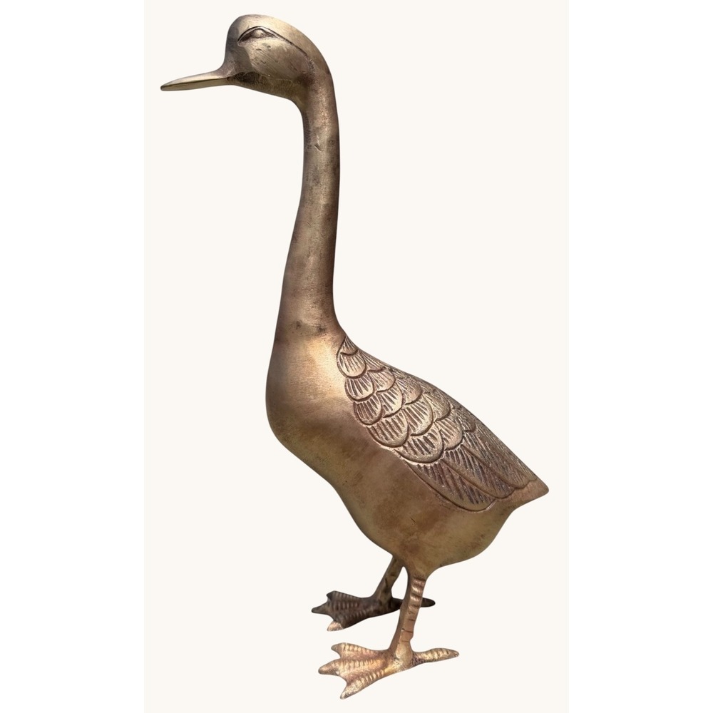 Vintage Large Brass Runner Duck Statue 12.5" - Hand Restored Mid Century Decor